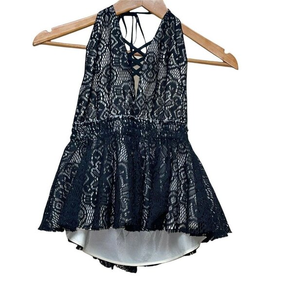DO+BE Dresses & Skirts - DO+BE Lace Corset Front Halter Top Black Ivory Dress Women's Size Small